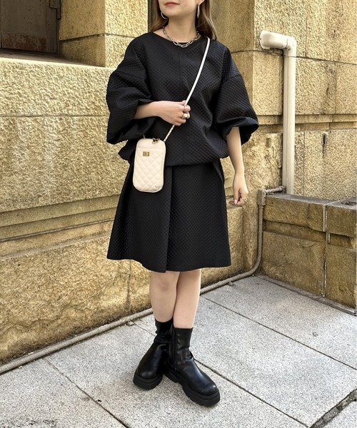 prose verse（プロズヴェール）の「キルティングジャガードフレアミニセットアップ（セットアップ・レディース・ブラック/オフホワイト・MEDIUM）」の9枚目の写真