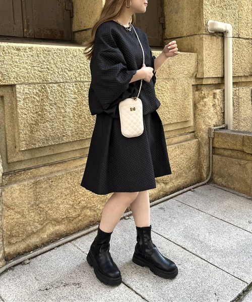 prose verse（プロズヴェール）の「キルティングジャガードフレアミニセットアップ（セットアップ・レディース・ブラック/オフホワイト・MEDIUM）」の11枚目の写真