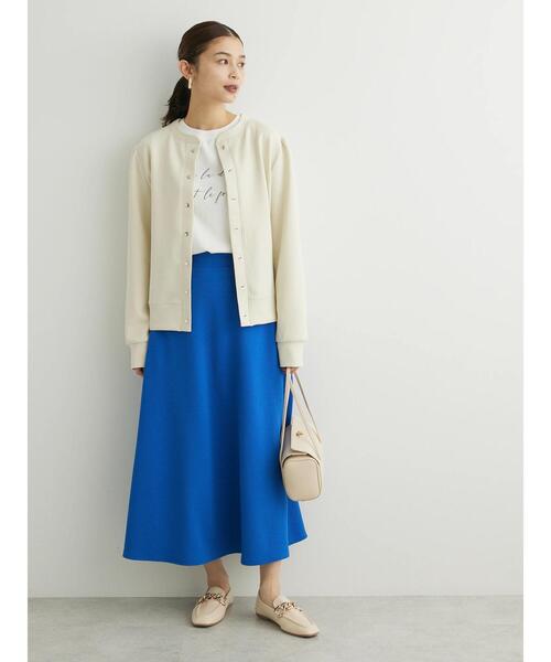 Green　Parks（グリーンパークス）の「表面感カットフレアスカート（スカート・レディース・ブラック/ブルー/アイボリー・FREE）」の4枚目の写真