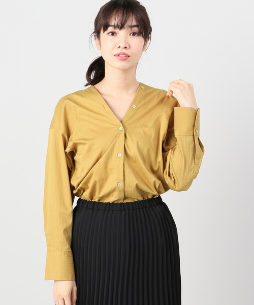 【美品】ebure ストライプ Vネック ブラウス ストライプフラワー 前ボタンVネックブラウス | イエナ(IENA