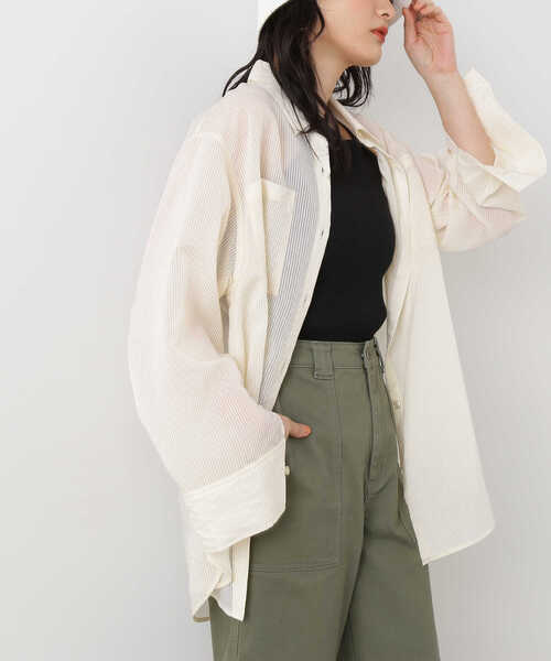N.(N. Natural Beauty Basic)(エヌエヌナチュラルビューティーベーシック)の「◆ストライプシャツブラウス(シャツ/ブラウス・レディース・ブルー/ピンク/ベージュ/ライトグリーン・MEDIUM)」の20枚目の写真