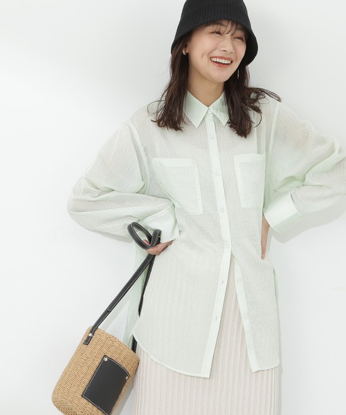 N.(N. Natural Beauty Basic)(エヌエヌナチュラルビューティーベーシック)の「◆ストライプシャツブラウス(シャツ/ブラウス・レディース・ブルー/ピンク/ベージュ/ライトグリーン・MEDIUM)」の3枚目の写真