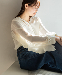 NOBLE シアーボリュームスリーブブラウス ホワイト A フリー NOBLE（ノーブル） ブラウス シャツ 「追加」ブライトシアーフリル
