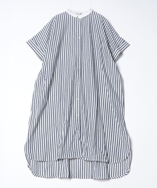 folka（フォルカ）の「1-ストライプ オーバーシャツ 半袖 ワンピース ワイドシルエット ギンガムチェック ストライプ チェック（シャツワンピース・レディース・ブラック×ホワイト/ネイビー×ホワイト・ONE SIZE）」の2枚目の写真