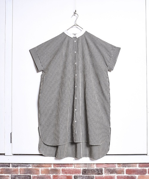 folka（フォルカ）の「1-ストライプ オーバーシャツ 半袖 ワンピース ワイドシルエット ギンガムチェック ストライプ チェック（シャツワンピース・レディース・ブラック×ホワイト/ネイビー×ホワイト・ONE SIZE）」の7枚目の写真