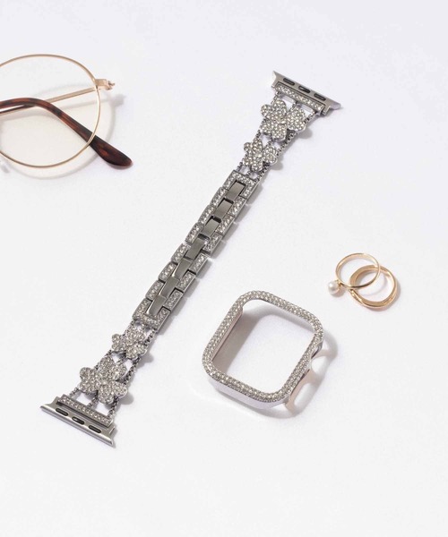 ABBEY MARKET(アビーマーケット)の「クローバー アップルウォッチバンドセット 38/40/41mm(デジタル腕時計・レディース・シルバー/ローズ・S)」の1枚目の写真