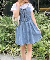 SPIGA | ﾚｰｽｱｯﾌﾟ切替ﾃﾞﾆﾑｷｬﾐﾜﾝﾋﾟｰｽ(ワンピース)