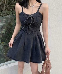 SPIGA | ﾚｰｽｱｯﾌﾟ切替ﾃﾞﾆﾑｷｬﾐﾜﾝﾋﾟｰｽ(ワンピース)