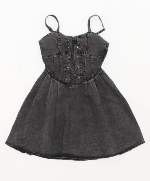 SPIGA(スピーガ)の「レースアップ切替デニムキャミワンピース(ワンピース・レディース・ブラック/ブルー・FREE)」の7枚目の写真