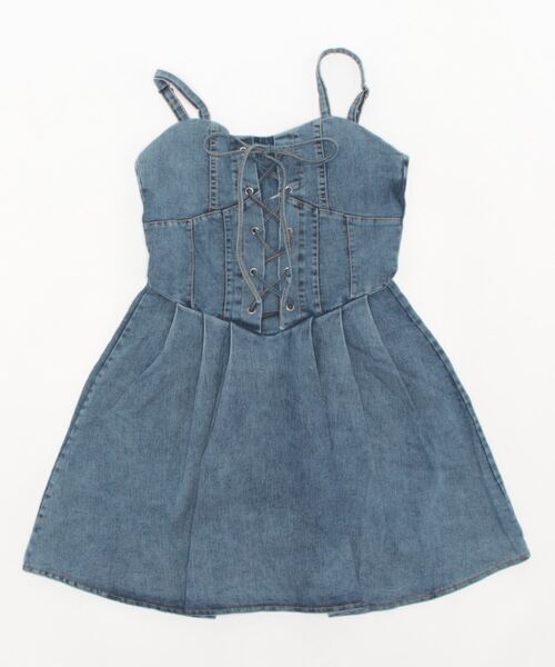 SPIGA(スピーガ)の「レースアップ切替デニムキャミワンピース(ワンピース・レディース・ブラック/ブルー・FREE)」の8枚目の写真