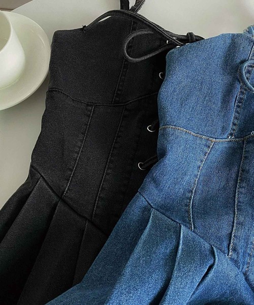 SPIGA(スピーガ)の「レースアップ切替デニムキャミワンピース(ワンピース・レディース・ブラック/ブルー・FREE)」の16枚目の写真