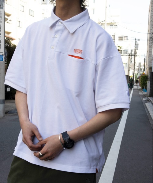 UNIVERSAL OVERALL（ユニバーサルオーバーオール）の「ポロシャツ / オーバーポロシャツ　/ OVER POLO SHIRT（ポロシャツ・メンズ・オレンジ/ホワイト/ネイビー・MEDIUM/LARGE）」の5枚目の写真