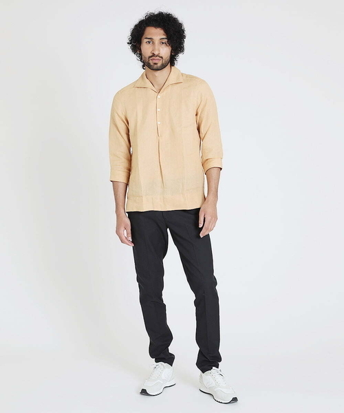 MICHEL KLEIN HOMME (ミッシェルクランオム)の「《日本製》7分袖カプリシャツ(シャツ/ブラウス・メンズ・ライトグレー/グリーン/オレンジ・X-LARGE/MEDIUM/LARGE)」の3枚目の写真