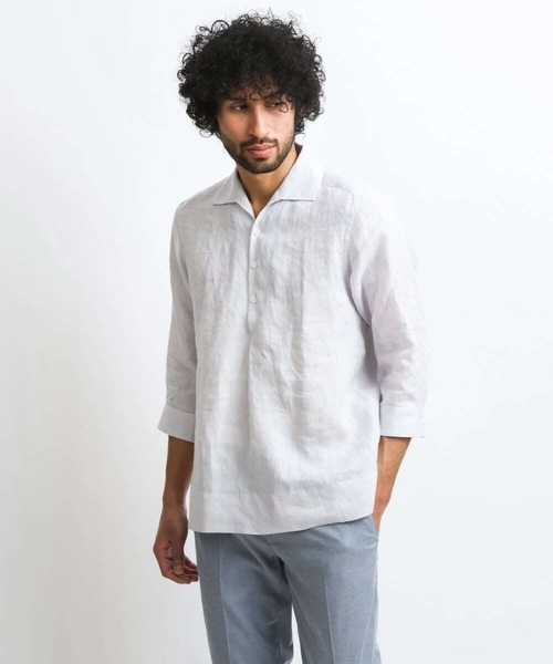 MICHEL KLEIN HOMME (ミッシェルクランオム)の「《日本製》7分袖カプリシャツ(シャツ/ブラウス・メンズ・ライトグレー/グリーン/オレンジ・X-LARGE/MEDIUM/LARGE)」の2枚目の写真