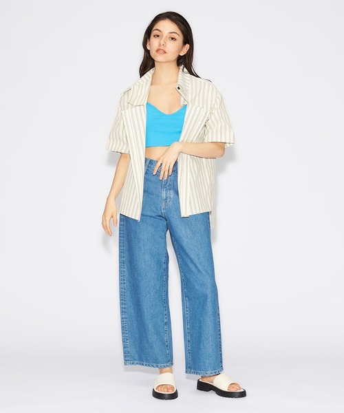 FOREVER 21（フォーエバー トゥエンティーワン）の「ストライプ/無地 カットアウトシャツ（シャツ/ブラウス・レディース・ホワイト/パープル系その他4/グレー系その他7・FREE）」の4枚目の写真