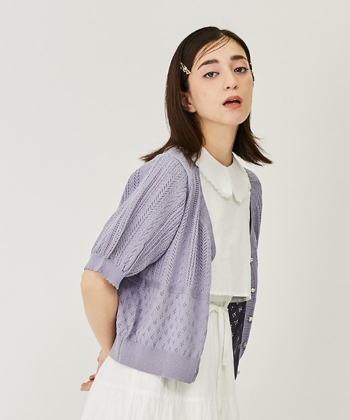 axes femme（アクシーズファム）の「透かし編み半袖ニットカーディガン（カーディガン/ボレロ・レディース・グレー/ピンク/ホワイト・FREE）」の3枚目の写真