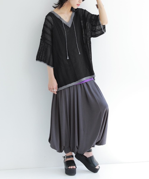 n'OrLABEL（ノアールレーベル）の「【廃盤】『透かし編みバイカラーニット』（ニット/セーター・レディース・ブラック/ベージュ/マスタード・FREE）」の11枚目の写真