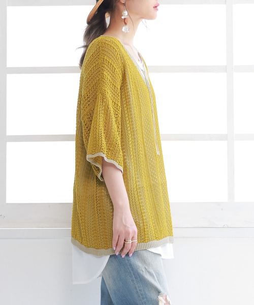 n'OrLABEL（ノアールレーベル）の「【廃盤】『透かし編みバイカラーニット』（ニット/セーター・レディース・ブラック/ベージュ/マスタード・FREE）」の6枚目の写真