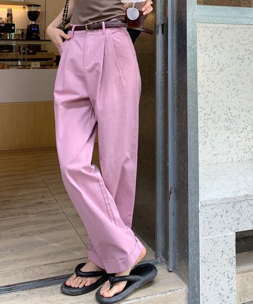 meJane（ミージェーン）の「ハイウエストタックストレートチノパンツ（チノパンツ・レディース・スモークピンク/ホワイト/モカ・S/M）」の3枚目の写真