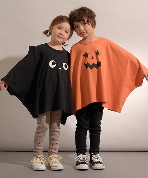 b・ROOM(ビールーム)の「【型崩れしないやわらかコットン】変形ハロウィンTシャツ(Tシャツ/カットソー・キッズ・オレンジ/ブラック・MEDIUM/LARGE)」の3枚目の写真