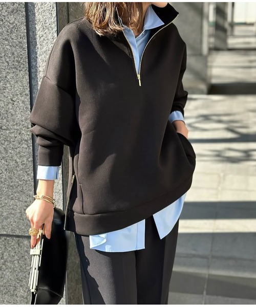 セール】ダンボールスタンドカラーハーフジッププルオーバー