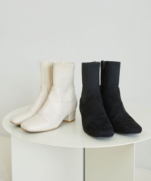 MAJESTIC LEGON(マジェスティックレゴン)の「リブニットソックスブーツ(ブーツ・レディース・アイボリー/ブラック・MEDIUM/LARGE)」の8枚目の写真