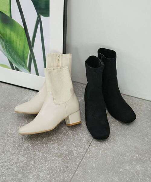 MAJESTIC LEGON(マジェスティックレゴン)の「リブニットソックスブーツ(ブーツ・レディース・アイボリー/ブラック・MEDIUM/LARGE)」の9枚目の写真