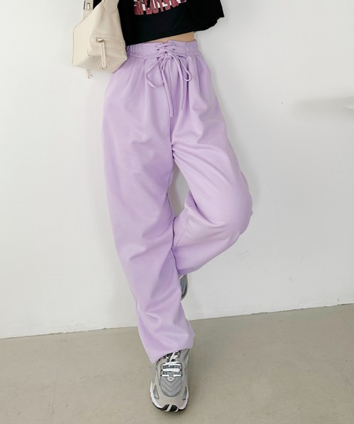 CLEA（クレア）の「ウエストレースアップボリュームカラースウェットパンツ（スウェットパンツ・レディース・グレー/ブラック/アイボリー/パープル/ピンク・M/L/XL）」の5枚目の写真