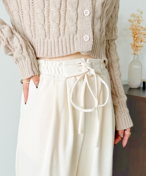 CLEA（クレア）の「ウエストレースアップボリュームカラースウェットパンツ（スウェットパンツ・レディース・グレー/ブラック/アイボリー/パープル/ピンク・M/L/XL）」の8枚目の写真