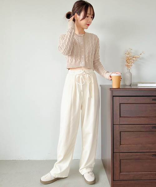 CLEA（クレア）の「ウエストレースアップボリュームカラースウェットパンツ（スウェットパンツ・レディース・グレー/ブラック/アイボリー/パープル/ピンク・M/L/XL）」の12枚目の写真