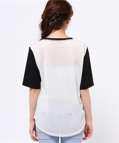 WEGO（ウィゴー）の「WEGO/ストライプメッシュTシャツ（Tシャツ/カットソー・レディース・ネイビー/ブラック・FREE）」の5枚目の写真