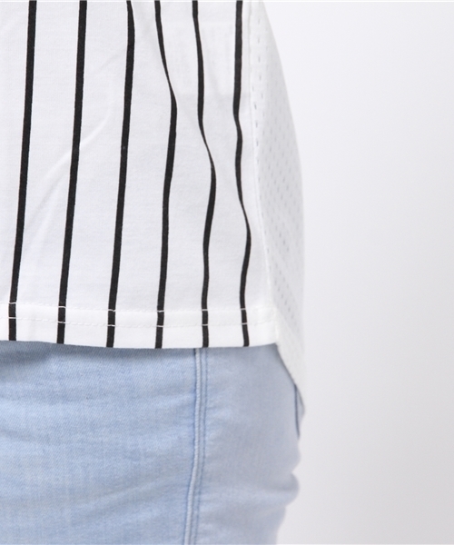 WEGO（ウィゴー）の「WEGO/ストライプメッシュTシャツ（Tシャツ/カットソー・レディース・ネイビー/ブラック・FREE）」の8枚目の写真