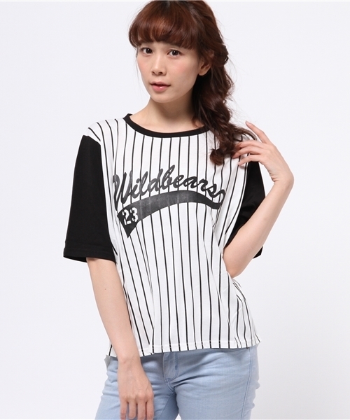 WEGO（ウィゴー）の「WEGO/ストライプメッシュTシャツ（Tシャツ/カットソー・レディース・ネイビー/ブラック・FREE）」の11枚目の写真