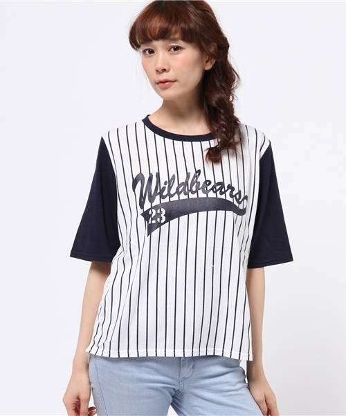 WEGO（ウィゴー）の「WEGO/ストライプメッシュTシャツ（Tシャツ/カットソー・レディース・ネイビー/ブラック・FREE）」の12枚目の写真