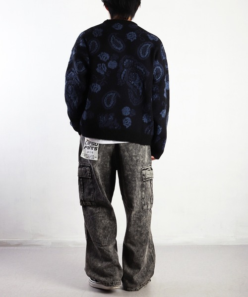 セール】ジャガード ペイズリー柄 オーバーサイズクルー（ニット