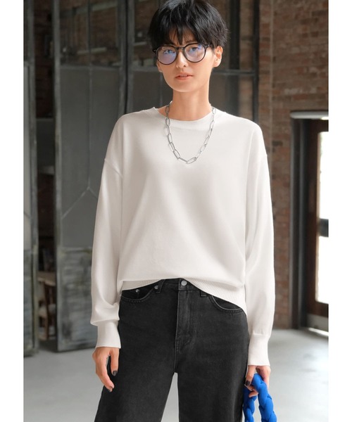 STYLE DELI(スタイルデリ)の「アンチピリングクルーネックニットトップス(ニット/セーター・レディース・アイボリー/ネイビー/サンドベージュ・FREE)」の1枚目の写真