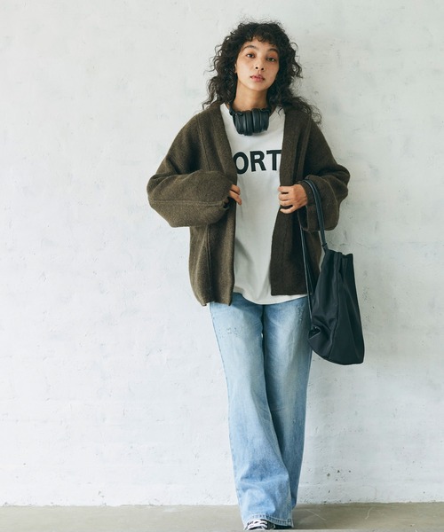 coca(coca)(コカ)の「圧縮ニット極厚カーディガン(カーディガン/ボレロ・レディース・カーキ/チャコール・M/L)」の4枚目の写真