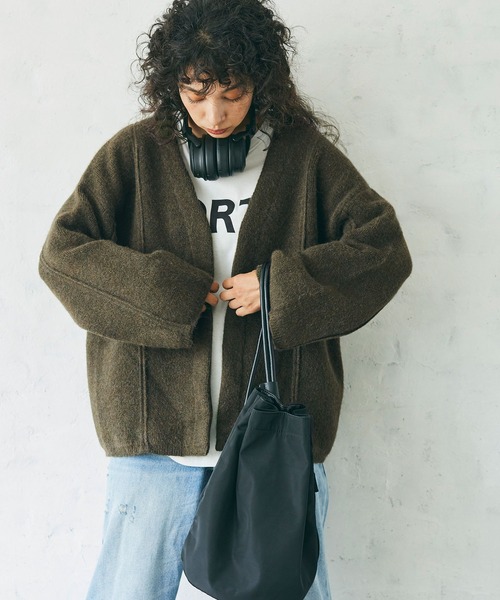 coca(coca)(コカ)の「圧縮ニット極厚カーディガン(カーディガン/ボレロ・レディース・カーキ/チャコール・M/L)」の5枚目の写真