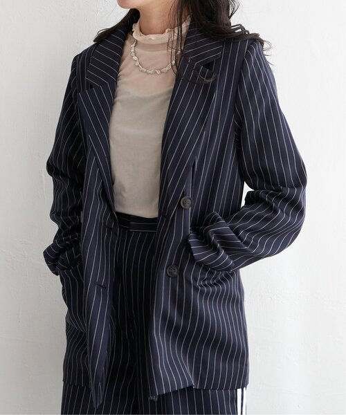 VENCEEXCHANGE(ヴァンスエクスチェンジ)の「【セットアップ対応】ピンストライプジャケット(テーラードジャケット・レディース・グリーン/ネイビー・FREE)」の4枚目の写真