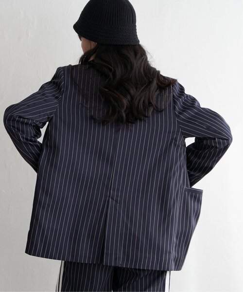 VENCEEXCHANGE(ヴァンスエクスチェンジ)の「【セットアップ対応】ピンストライプジャケット(テーラードジャケット・レディース・グリーン/ネイビー・FREE)」の6枚目の写真