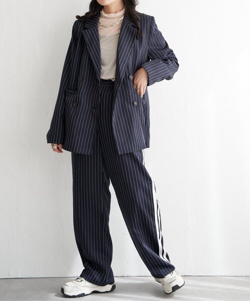 VENCEEXCHANGE(ヴァンスエクスチェンジ)の「【セットアップ対応】ピンストライプジャケット(テーラードジャケット・レディース・グリーン/ネイビー・FREE)」の7枚目の写真