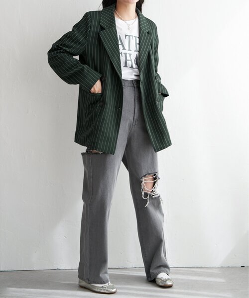 VENCEEXCHANGE(ヴァンスエクスチェンジ)の「【セットアップ対応】ピンストライプジャケット(テーラードジャケット・レディース・グリーン/ネイビー・FREE)」の14枚目の写真