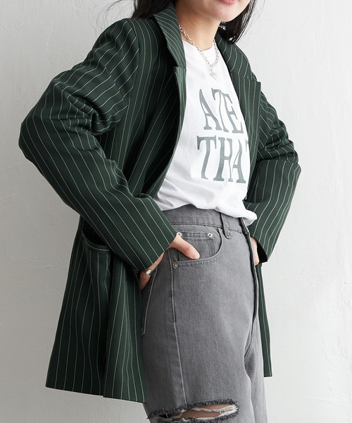 VENCEEXCHANGE(ヴァンスエクスチェンジ)の「【セットアップ対応】ピンストライプジャケット(テーラードジャケット・レディース・グリーン/ネイビー・FREE)」の15枚目の写真