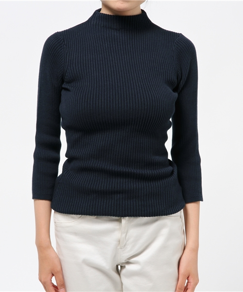 Whim Gazette（ウィムガゼット）の「2×2RIBボトルネックプルオーバー（ニット/セーター・レディース・カーキ/ネイビー・ﾌﾘ-）」の10枚目の写真