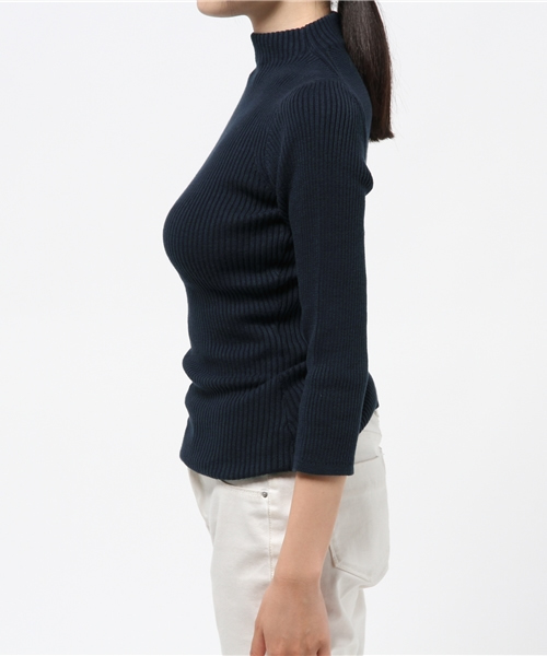 Whim Gazette（ウィムガゼット）の「2×2RIBボトルネックプルオーバー（ニット/セーター・レディース・カーキ/ネイビー・ﾌﾘ-）」の3枚目の写真