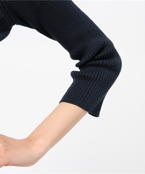 Whim Gazette（ウィムガゼット）の「2×2RIBボトルネックプルオーバー（ニット/セーター・レディース・カーキ/ネイビー・ﾌﾘ-）」の6枚目の写真