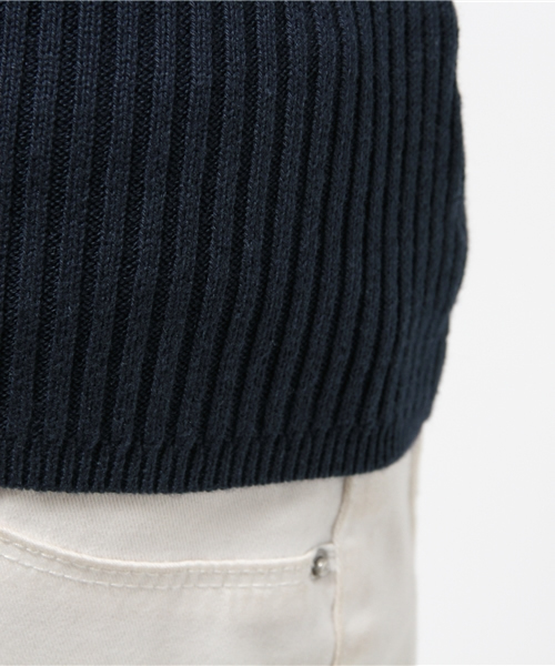 Whim Gazette（ウィムガゼット）の「2×2RIBボトルネックプルオーバー（ニット/セーター・レディース・カーキ/ネイビー・ﾌﾘ-）」の7枚目の写真