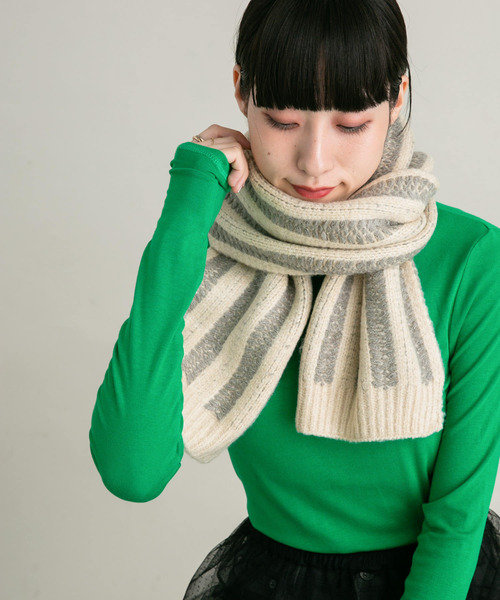 KBF（ケイビーエフ）の「ストライプリブニットマフラー（マフラー・レディース・ベージュ系その他/ブラック系その他/グレー系その他・ONE）」の10枚目の写真