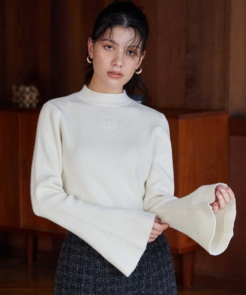 uncrave グレー フレアスリーブニット 洗濯機洗い可】リブ フレアスリーブポロニット（uncrave