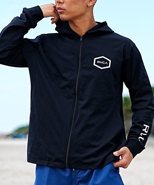 新品　RVCAルーカ　水陸両用 ラッシュガードパーカー　黒　定価10890円 RVCA/ルーカ ラッシュガード 長袖 ジップアップパーカー バック